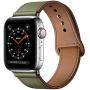 KYISGOS Compatible with iWatch Band 40mm 38mm, Genuine Leather Replacement Band Strap Compatible with Apple Watch Series 5 4 3 2 1 38mm 40mm, Army Green Band with Silver Adapter