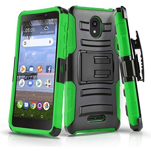 CasemartUSA Phone Case for [Alcatel TCL A1 (A501DL)], [Refined Series][Green] Shockproof Cover with Kickstand & Holster for Alcatel TCL A1 (Tracfone, Simple Mobile, Straight Talk, Total Wireless)