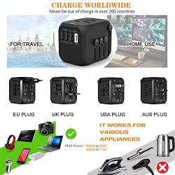 Upgraded Worldwide Universal Travel Adapter,International Power Adapter Fast Wall Charger AC Plug Adaptor with 5.0A High Speed USB Charger & 3.0A Type-C for USA EU UK AUS 200+ Countries (Black)