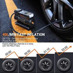 TACKLIFE M1 Tire Inflator, DC 12V Mini Digital Air Compressor Pump with Precision Gauge, 4 Nozzle Adaptors and Extra Fuse - Low Noise