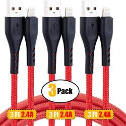 Lightning Cable 3ft, 3 Pack 3 feet iPhone Charger Cable Cord, 3 Foot CyvenSmart Nylon Braided High-Speed Charging Cord Compatible with iPhone 11/Xs/XS Max/XR/X / 8/8 Plus / 7/7 Plus, and More