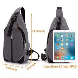 Seoky Rop Sling Bag for Men Women Shoulder Crossbody Bag with USB Charging Port for Travel Hiking Cycling Gray