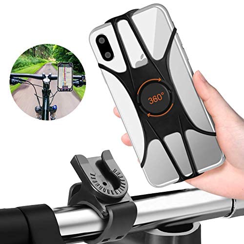 FISHOAKY Bike Phone Mount, 360° Rotation Silicone Bicycle Phone Holder, Universal Handlebar Mount for Cycling GPS/Music, Fits for X XR 8/8 Plus, Galaxy S10+, S10, Note 9/S9, 4.0"-6.5" Phones