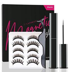 Magnetic Eyelashes set with Magnetic Eyeliner & Tweezers, No Glue, High Strength Magnets, Cuttable, Natural & Gorgeous Looking, 5 Pairs