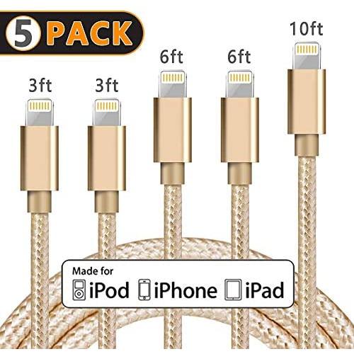 Lightning Cable iPhone Charger Cable Apple MFi Certified iphone Charger Lightning Cable 3 6 10ft 5pack iPhone 11 Pro XS XR X 8 7 6s 6 Plus MAX ipad Charging Cable Cord Fast Accessories Chargers