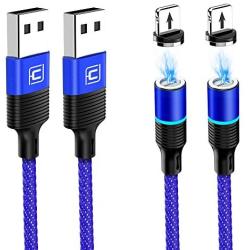 i0S 4ft Magnetic Charging Cable 2 Pack, 3 Tips 3 Cables, CAFELE USB 3.0 Fast Charging Magnetic Cable, Data Transfer Nylon Braided Cord with LED Light, Auto Connect, Use for iPH0NE i -Pad - Blue