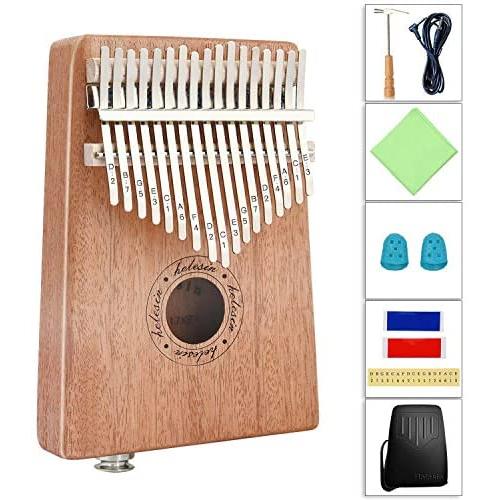 17 Key Kalimba Thumb Piano, Mahogany Mbira Finger Piano with Electric Built-in Hi-Fi Pickup, EVA Waterproof Protective Case, Gift for Kids Adult Beginners