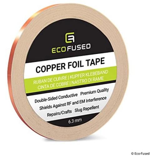 Premium Adhesive Copper Foil Tape - Double-Sided Conductive - 0.25 inch (6.3 mm) - EMI and RF Shielding, Paper Circuits, Electrical Repairs, Grounding, Arts and Crafts, Home Interior, Slug Repellent