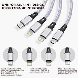 2Pack 6FT Multi Charging Cable 3A, Multi Charger Cable Nylon Braided 4 in 1 Multi USB Cable Multiple Charger Cord Connector with Dual Phone/Type C/Micro USB Port for Cell Phones and More[Upgraded]