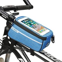 WeTest Bike Front Frame Bag,Bike Phone Mount Bag Touch Screen Phone Case Holder Cycling Top Tube Frame Bag Storage Handlebar Bag for Phone Below 6.8 Inch,Blue