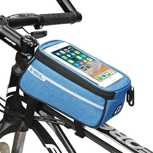 WeTest Bike Front Frame Bag,Bike Phone Mount Bag Touch Screen Phone Case Holder Cycling Top Tube Frame Bag Storage Handlebar Bag for Phone Below 6.8 Inch,Blue