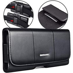 nuoku Horizontal Leather Phone Holster for iPhone Xs Max iPhone XR iPhone8Plus 7Plus 6/6sPlus Belt Clip Holster Pouch Case with ID Card Holder with Other Slim TPU PC On(Max 6.5 Black)