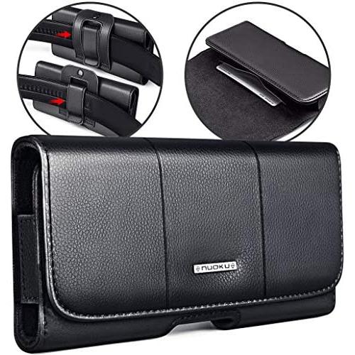 nuoku Horizontal Leather Phone Holster for iPhone Xs Max iPhone XR iPhone8Plus 7Plus 6/6sPlus Belt Clip Holster Pouch Case with ID Card Holder with Other Slim TPU PC On(Max 6.5 Black)