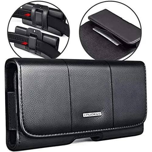 nuoku Horizontal Leather Phone Holster for iPhone Xs Max iPhone XR iPhone8Plus 7Plus 6/6sPlus Belt Clip Holster Pouch Case with ID Card Holder with Other Slim TPU PC On(Max 6.5 Black)