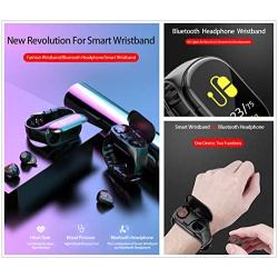 M1 2 in 1 Smart Bracelet Wireless Bluetooth Headset Combo Running Music Wristband Earphone Heart Rate Blood Pressure Fitness Tracker (Black)