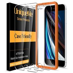 [3 Pack] UniqueMe Screen Protector for iPhone SE 2020 4.7" Tempered Glass, [Case Friendly] 9H Hardness [Alignment Frame Easy Installation] High Definition Bubble Free