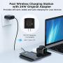LETSCOM Wireless Charger,3 in 1 Qi-Certified 15W Fast Charging Station with QC3.0 Adapter for Apple Watch, AirPods, Wireless Charging Dock Compatible with iPhone 11/11 Pro/XS Max/XR/XS/X/iWatch Series