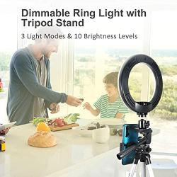 8" Selfie Ring Light with Extendable Tripod Stand & Cell Phone Holder for Live Stream Makeup - GLCON Dimmable LED Camera Ringlight for YouTube Video Tiktok Photography - Ring Light for iPhone Android