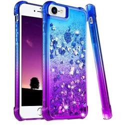 Ruky iPhone 6 6S 7 8 Case, iPhone SE 2020 Case, iPhone 6s Glitter Case, Gradient Quicksand Series Bling Flowing Liquid Floating Girls Women Phone Case for iPhone 6/6s/7/8/SE 2020 4.7" (Blue Purple)