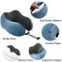 Travel Pillow, Neck & Cervical Pillows Pure Memory Foam Head Support Super Soft for Sleeping Rest, Airplane Car Bus & Home with Machine Washable Cover, Reusable Bag & Large Side Cellphone Pocket -Blue