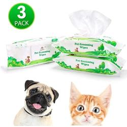 PUPTECK Pet Grooming Wipes for Dogs & Cats - Multi-Packs Hypoallergenic Puppy Cleaning Wipes for Ears Eyes Face Butt Paw Body, Fragrance - Free, 80 Counts per Pack