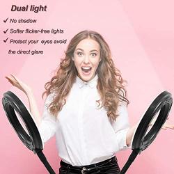 SICCOO Ring light,protect eyes and reduce visual fatigue, double ring light with mirror on desktop 5 inch 3200-6500K, Dimmable makeup light for Live Streaming/Youtube Video/Vlogging/Selfie/Photography