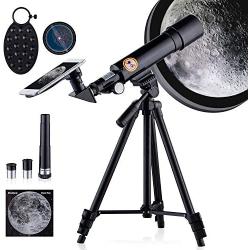 HUTACT Telescope for Kid HD 90X Refractor Telescopes for Astronomy Adjustable Tripod, Phone Adapter, Moon Map, Moon Filter,Compass