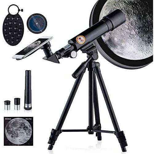 HUTACT Telescope for Kid HD 90X Refractor Telescopes for Astronomy Adjustable Tripod, Phone Adapter, Moon Map, Moon Filter,Compass