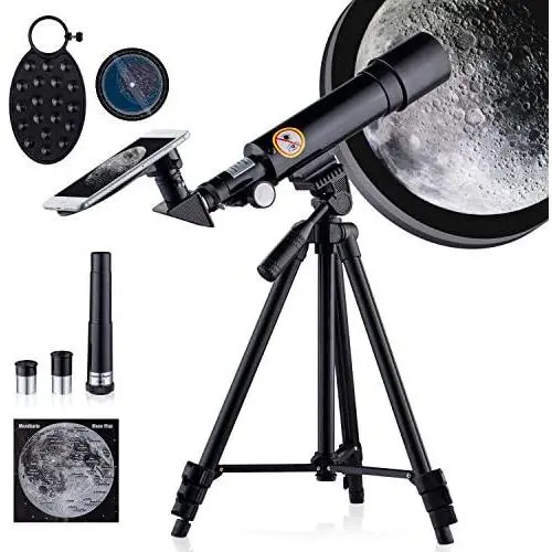HUTACT Telescope for Kid HD 90X Refractor Telescopes for Astronomy Adjustable Tripod, Phone Adapter, Moon Map, Moon Filter,Compass HUTACT Telescope for Kid HD 90X Refractor Telescopes for Astronomy Adjustable Tripod, Phone Adapter, Moon Map, Moon Filter,Compass