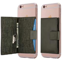 Cell Phone Card Holder Stick on Wallet Phone Pocket for iPhone, Android and All Smartphones (Olive Green)