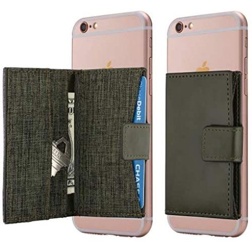 Cell Phone Card Holder Stick on Wallet Phone Pocket for iPhone, Android and All Smartphones (Olive Green)
