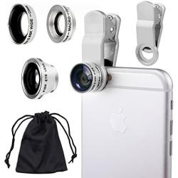 Universal 3 in 1 Camera Lens Kit for Smart phones (including iPhone, Samsung Galaxy, HTC, Motorola and More), Tablets, iPad, and Laptops includes One Fish Eye Lens / One 2 in 1 Macro Lens and Wide Angle Lens / One Universal Clip / One Microfiber Carrying 