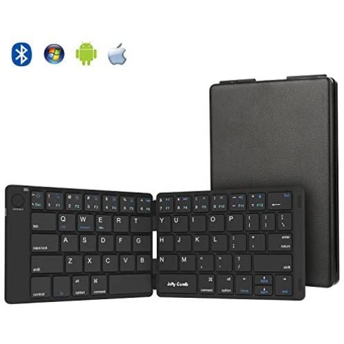 Foldable Bluetooth Keyboard, Jelly Comb Ultra Slim Foldable BT Keyboard B047 Rechargeable Pocket Sized Keyboard for All iOS Android Windows Laptop Tablet Smartphone and More (Black)