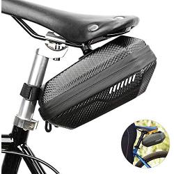 WIOR Bike Saddle Bag, Portable Bike Seat Bag Waterproof with Zipper & Hard Shell, Mountain Road Bikes Bicycle Under Seat Bag for Outdoor Riding Cycling Accessories (Black)