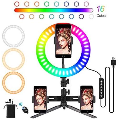 10" Selfie Ring Light with Tripod Stand and Phone Holder Camera Ringlight for Photography,YouTube,Makeup,Live Stream,Video Shooting with iPhone Android