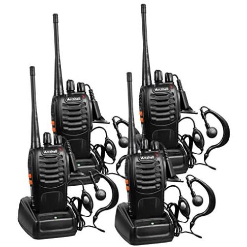 Arcshell Rechargeable Long Range Two-Way Radios with Earpiece 4 Pack UHF 400-470Mhz Walkie Talkies Li-ion Battery and Charger Included Arcshell Rechargeable Long Range Two-Way Radios with Earpiece 4 Pack UHF 400-470Mhz Walkie Talkies Li-ion Battery and Charger Included