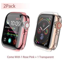 [2-Pack] Julk Case for Apple Watch Series 5 / Series 4 Screen Protector 44mm, 2019 New iWatch Overall Protective Case TPU HD Ultra-Thin Cover for Series 5/4 (1 Rose Pink+1 Transparent)