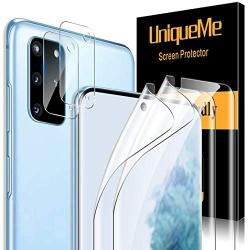 [ 4 Pack ] UniqueMe 2 Pack Soft TPU Screen Protector + 2 Pack Camera Lens Protector Tempered Glass for Samsung Galaxy S20 Plus 5G /4G(6.7 inch)
