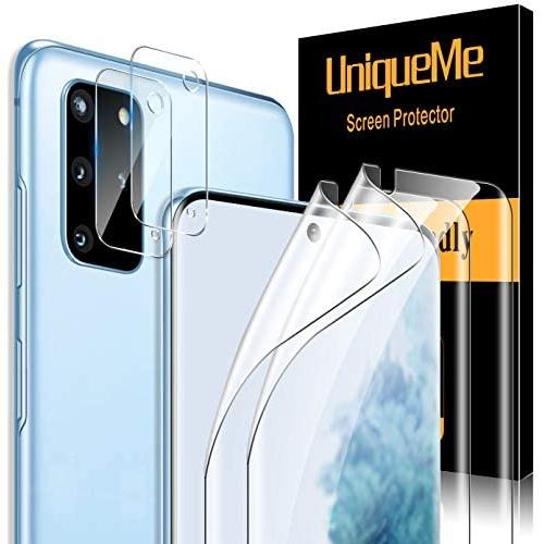 [ 4 Pack ] UniqueMe 2 Pack Soft TPU Screen Protector + 2 Pack Camera Lens Protector Tempered Glass for Samsung Galaxy S20 Plus 5G /4G(6.7 inch)