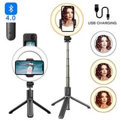 Selfie Ring Light with Tripod Stand & Phone Holder for Live Stream/Makeup, 6.3" Led Camera Ringlight with Hot Shoe Adapter for YouTube, Photography, Tiktok, Compatible with Android Smartphone, Gopro