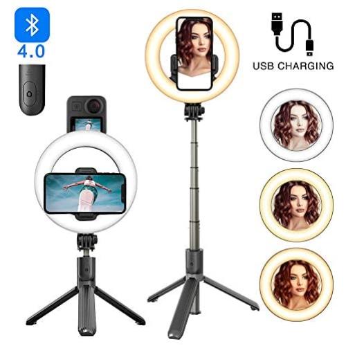 Selfie Ring Light with Tripod Stand & Phone Holder for Live Stream/Makeup, 6.3" Led Camera Ringlight with Hot Shoe Adapter for YouTube, Photography, Tiktok, Compatible with Android Smartphone, Gopro