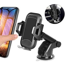 Car Phone Mount, HENKUR Cell Phone Holder for Car Dashboard Windshield Air Vent, Upgraded Phone Stand Strong Suction Compatible with iPhone 11 pro Max X Xs XR 8 7 6s Plus SE, Galaxy S7,8,9,10 (Black)