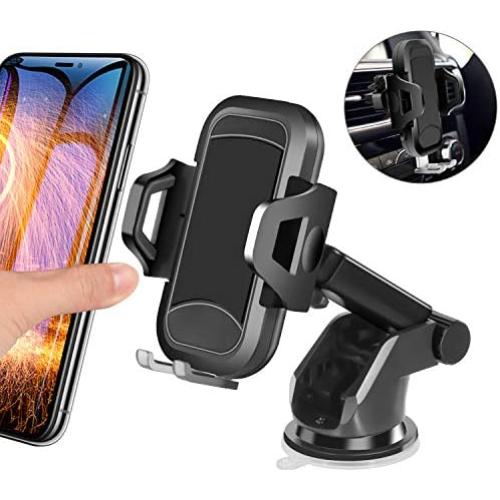 Car Phone Mount, HENKUR Cell Phone Holder for Car Dashboard Windshield Air Vent, Upgraded Phone Stand Strong Suction Compatible with iPhone 11 pro Max X Xs XR 8 7 6s Plus SE, Galaxy S7,8,9,10 (Black)