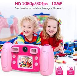 Kids Selfie Camera, AKAMATE 1080P 12MP Kids Digital Camera with 32GB SD Card Children Video Camera Camcorder Toys Gifts for 4-10 Year Old Boys Girls, Build-in 5 Games, Voice Recorder (Pink)