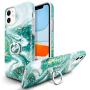 RXKEJI iPhone 11 Case Marble Bling Sparkle Glitter with Cell Phone Ring Holder Stand Finger Kickstand Phone Grip Heavy Drop Protection Shock Absorption Cover Case for iPhone 11 6.1 inch Green