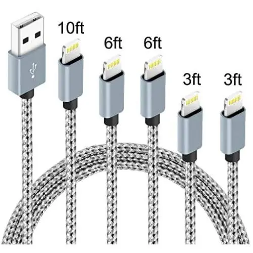 5Pack(3ft 3ft 6ft 6ft 10ft) iPhone Lightning Cable Apple MFi Certified Braided Nylon Fast Charger Cable Compatible iPhone Max XS XR 8 Plus 7 Plus 6s 5s 5c Air iPad Mini iPod (Gray White) 5Pack(3ft 3ft 6ft 6ft 10ft) iPhone Lightning Cable Apple MFi Certified Braided Nylon Fast Charger Cable Compatible iPhone Max XS XR 8 Plus 7 Plus 6s 5s 5c Air iPad Mini iPod (Gray White)