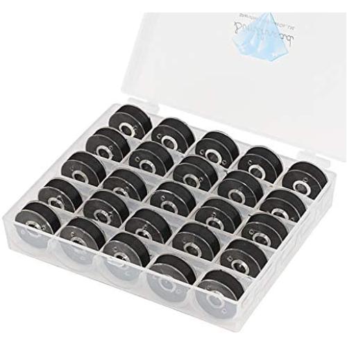 Simthread 25pcs Black Prewound Bobbin Thread Size L (SA155) 60WT for Brother Husqvarna Pfaff Embroidery Thread Sewing Thread Machine with Clear Storage Plastic Case DIY