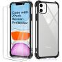 BELONGME Compatible with iPhone 11 Case 2019,Tempered Glass Screen Protector [2Pack] with Shockproof Crystal Clear Case for iPhone 11 6.1 inch.