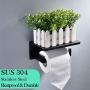 JOMAY Toilet Paper Holder with Shelf, Black SUS 304 Stainless Steel Tissue Roll Dispenser Storage with Phone Shelf for Bathroom Accessories