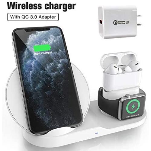Wireless Charger for AirPods Pro, Coobetter 3 in 1 Wireless Charging Station,Wireless Charging Stand Watch Charger Compatible with iPhone 11/11 pro /11 Pro Max/Xs/XS Max/XR/X / 8 /8P (White)